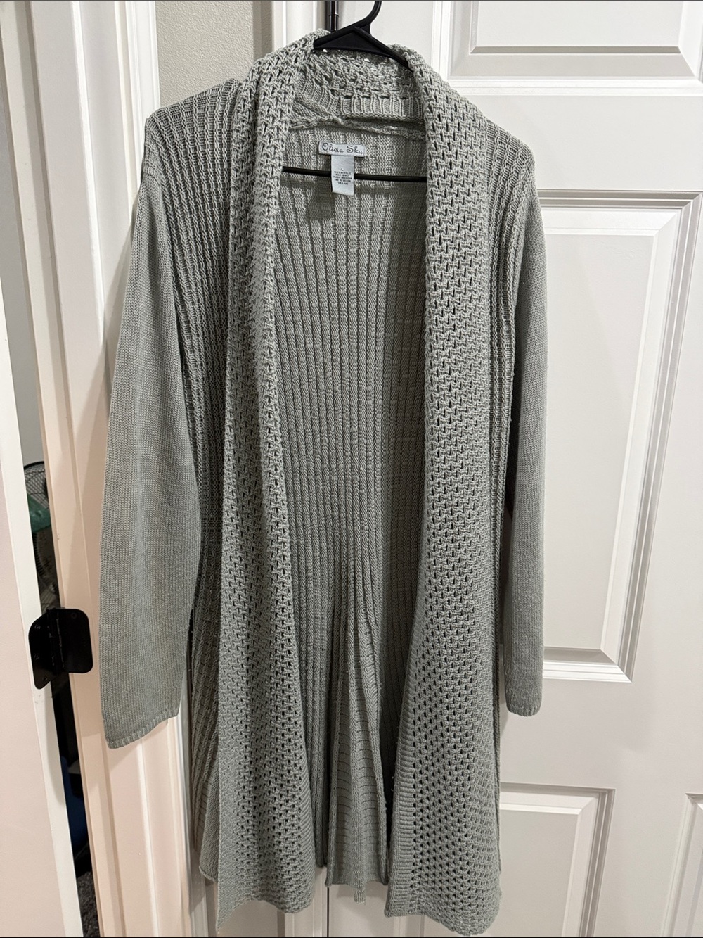 NIC+ZOE Light Gray Open-Front Rib & Textured Knit Cardigan